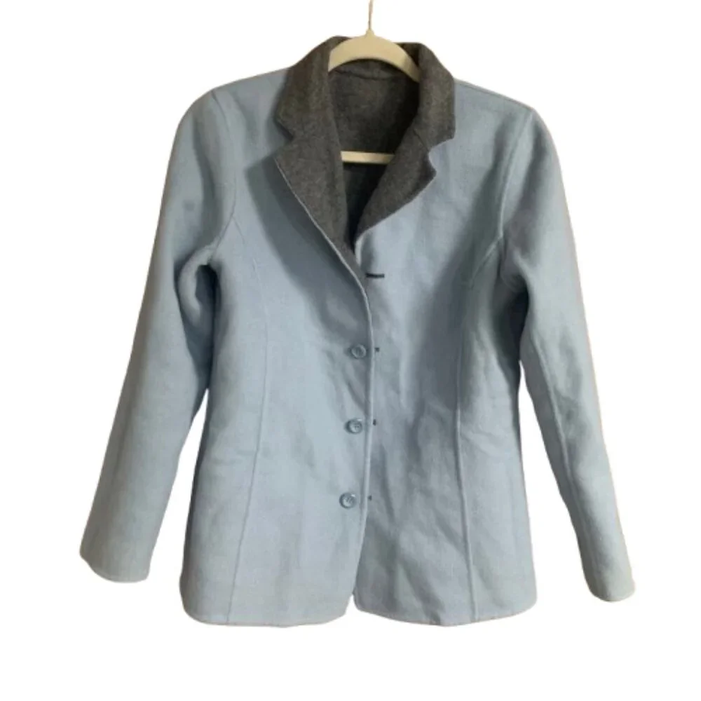 Pendleton Gray Light Blue Reversible Women's Small Button Down Cardigan EUC
